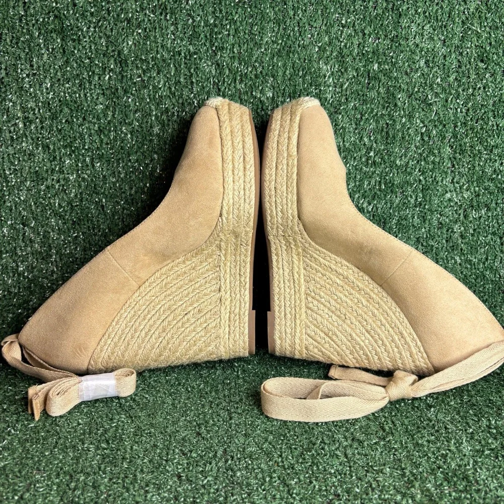 NEW Jessica Simpson Suede Ankle Tie Boho Espadrille Wedge Sandals Tan Womens 10M